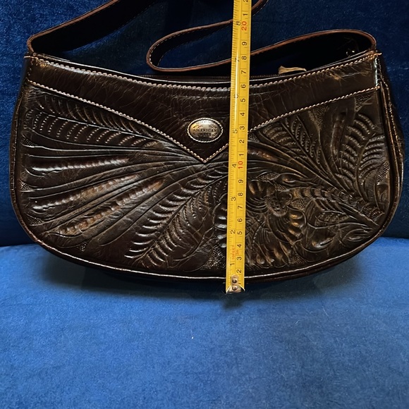 AMERICAN WEST Hand Tooled Brown Leather Shoulder Bag Purse - Picture 9 of 12